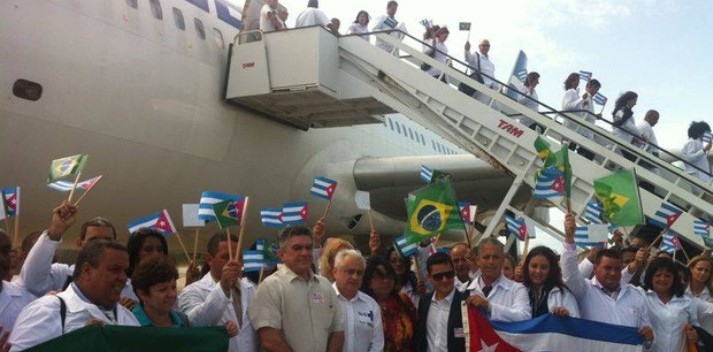 A contingent of Cuban doctors arrive in Brazil in 2013.