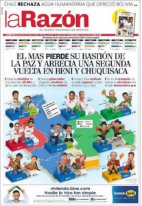 The front page of Bolivia daily <em>La Razón</em> showing the electoral results