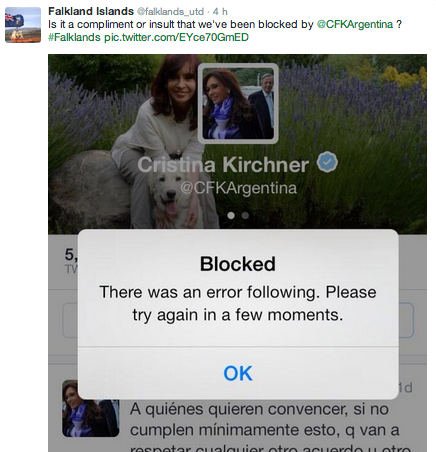 La Presidente Kirchner decidió bloquear la cuenta de Malvinas.