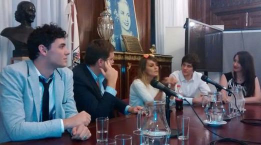 Seated in the one-time place of Eva Perón in the Buenos Aires legislature, Gloria Álvarez spoke with parliamentary advisors on November 28