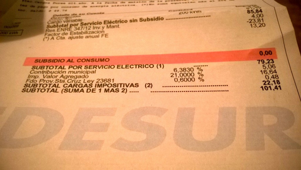 Argentina customer energy bill with no subsidies