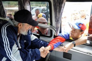 Former Cuba Preisdent Fidel Castro appeared in public to greet a Veneuzelan mission touring Havana.