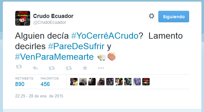 La cuenta anunció su regreso el miércoles 28 a la noche. (@CrudoEcuador)