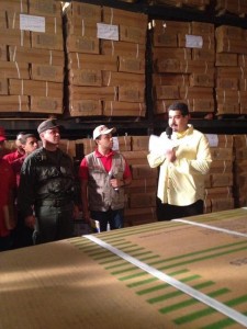 Maduro at one of the warehouses raided on Thursday.