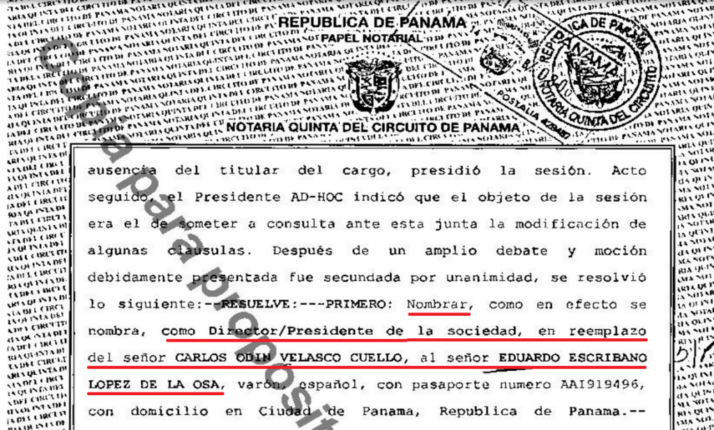 Document that allegedly removed Carlos Odín Velazco as director of Tecnobreaks Inc.