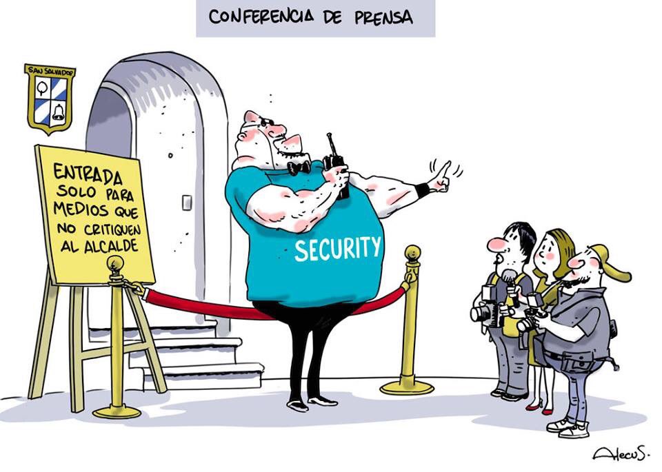 Caricatura publicada en El Diario de Hoy después de que Nayib Bukele impidiera a medios entrar a su conferencia.