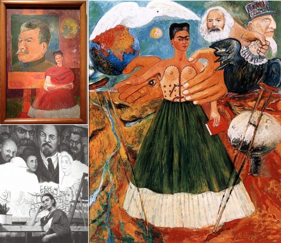 Frida Kahlo junto a Stalin, Marx, Lenin, Trotsky, entre otros. (FotoMontaje)