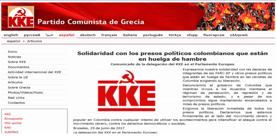 Página del Partido Comunista Griego (KKE.gr)