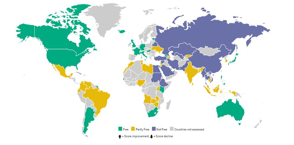 El Índice de Libertad en Internet 2016 muestra que la mayor parte de la población del mundo no tiene libertad de información (e incluso de acceso) en la red. (Freedom House)