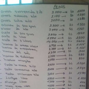 Una lista de precios en Cúcuta en bolívares. En Venezuela se paga mucho más por los mismos artículos. (@rctvenlinea)