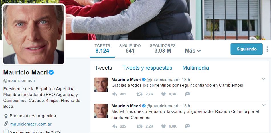El presidente argentino celebró en Twitter los resultados en Corrientes (Twitter)